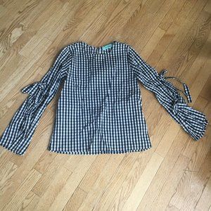 Karlie Black and White Plaid with Fun Open Tie Sleeves